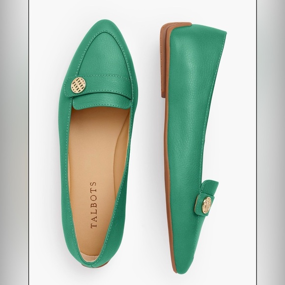 Talbots Shoes - New Talbots Green Leather Francesca Pointed-Toe Slip On Driving Loafers 7